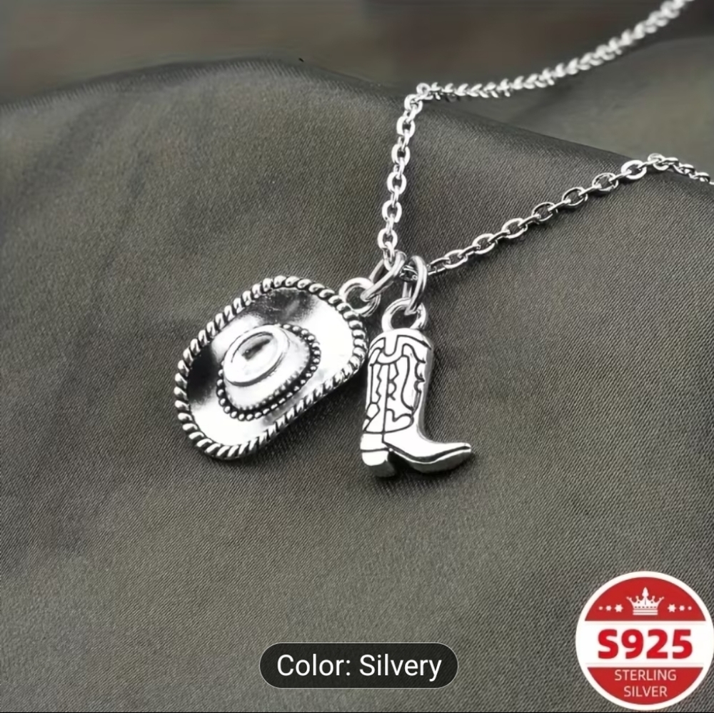Sterling Silver Floral Silver Boot Necklace
